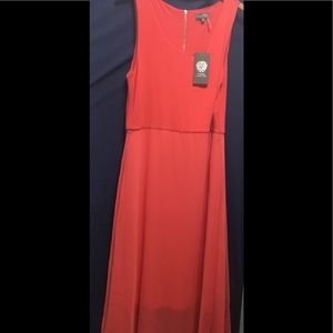 CAMUTO FITTED BODICE CHIFFON OVERLAY MIDI DRESS