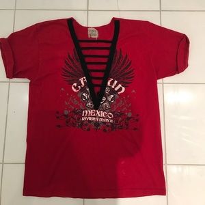 LF cut out vintage V neck red graphic t shirt