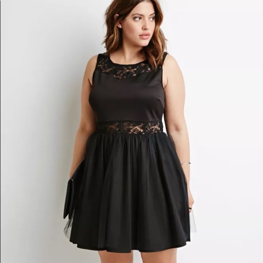 Forever 21 Plus. Black Lace Tulle Dress.