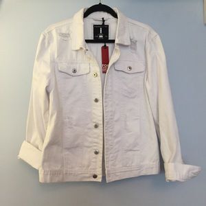 i Jeans By Buffalo White Distressed Denim Jacket