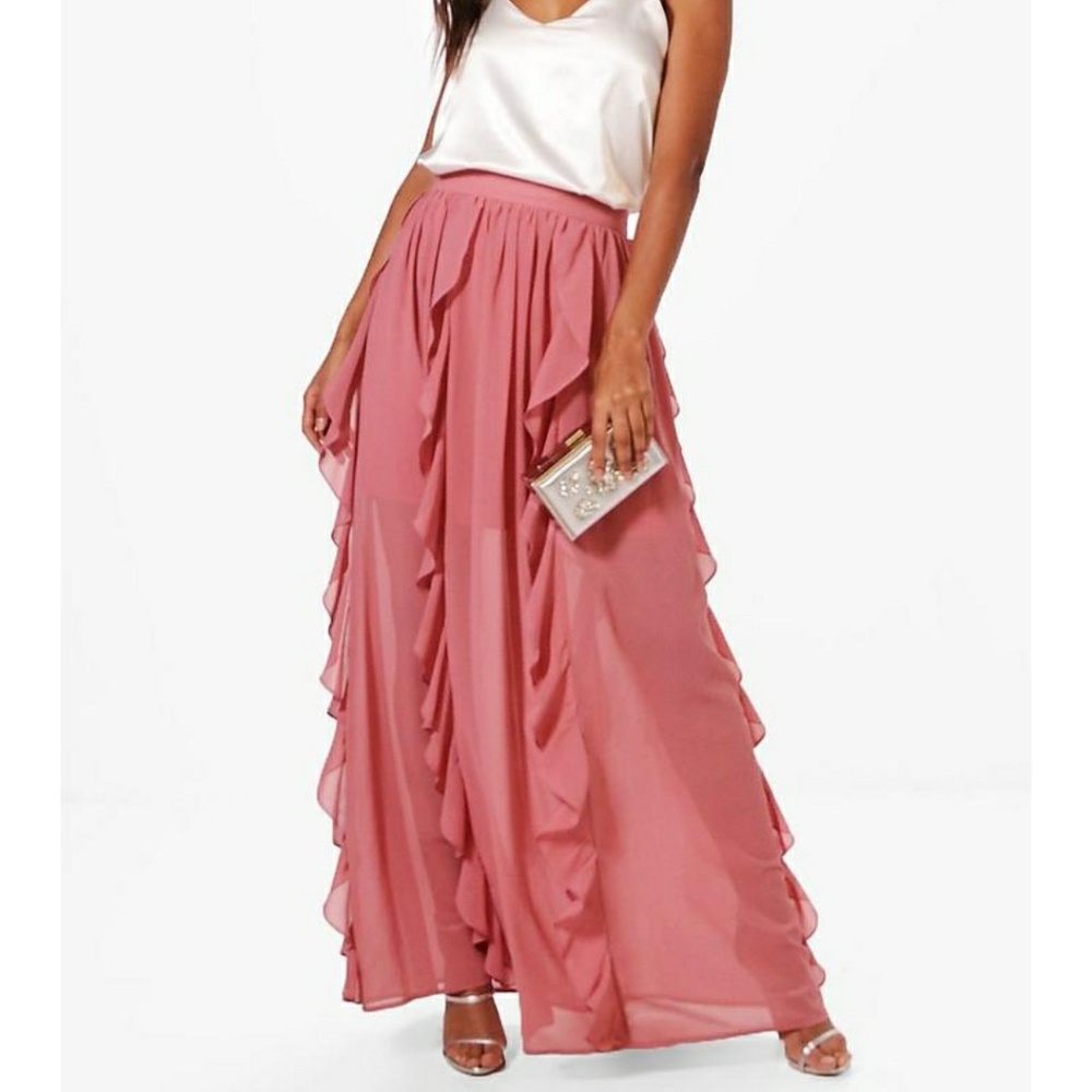 Size 6 Ruffle Rose Chiffon Maxi, nwt.