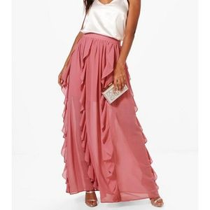 Size 6 Ruffle Rose Chiffon Maxi, nwt.