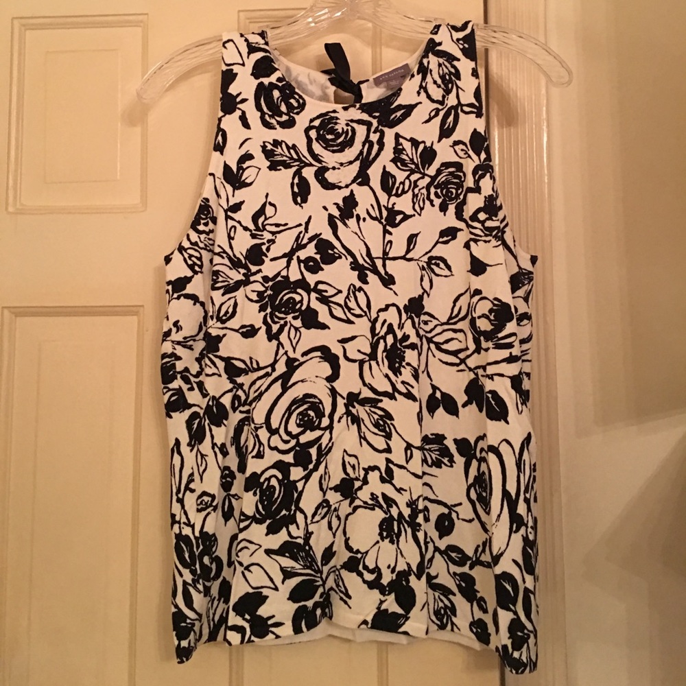Ivory/black silk/cotton tank with crystals at neck