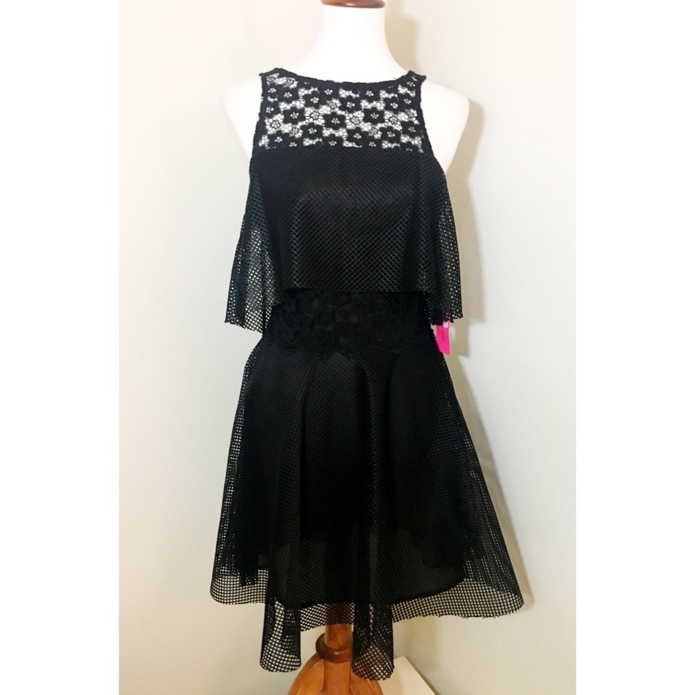 Betsey Johnson Lace Front Mesh Popover Dress NWT