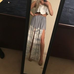 Maxi double split grey skirt and top