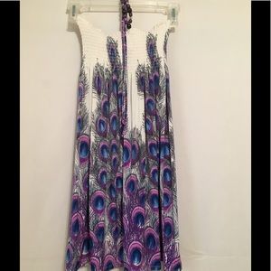 Tube top dress with beaded neck tie
