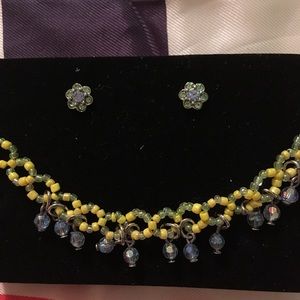 Choker earring beaded necklace 1990 yellow Avon