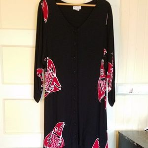 Vintage 90's Batik Style Koi Print Rayon Dress