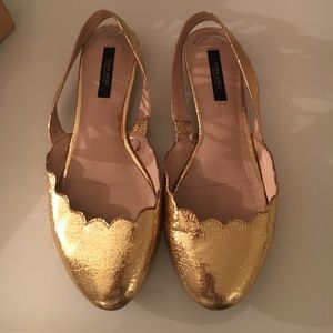 Gold scalloped Zara sling back flats