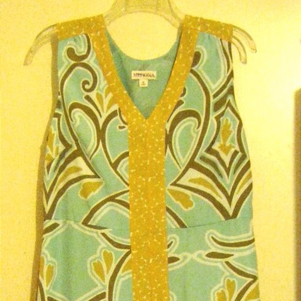 NWOT Aqua Print V-Neck Empire Waist Lined Dress 12