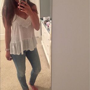 white patterned tank top