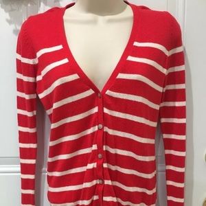 Old Navy Red White Stripe Cardigan XS