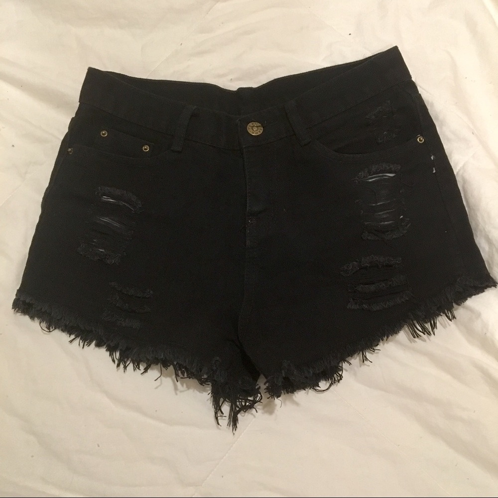 Brand new Korean Ripped black shorts