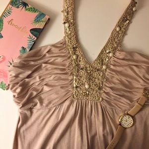 Beachy Tan Nude Beaded Halter Top