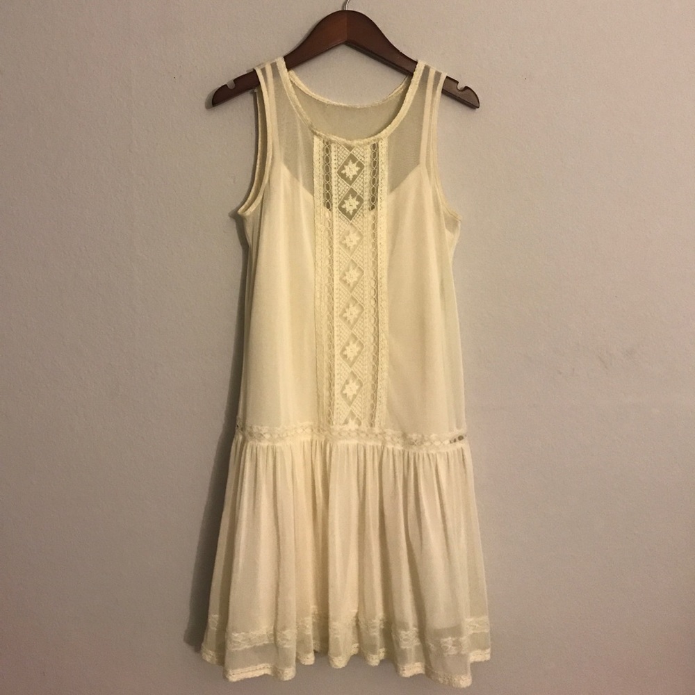 Boho white mini lace dress with slip