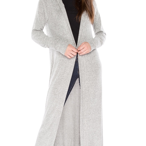 ONE LEFT SMALL HEATHER GRAY HOODED DUSTER CARDIGAN - Picture 3 of 3