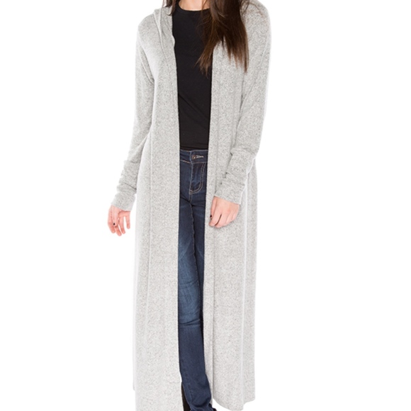 ONE LEFT SMALL HEATHER GRAY HOODED DUSTER CARDIGAN - Picture 2 of 3