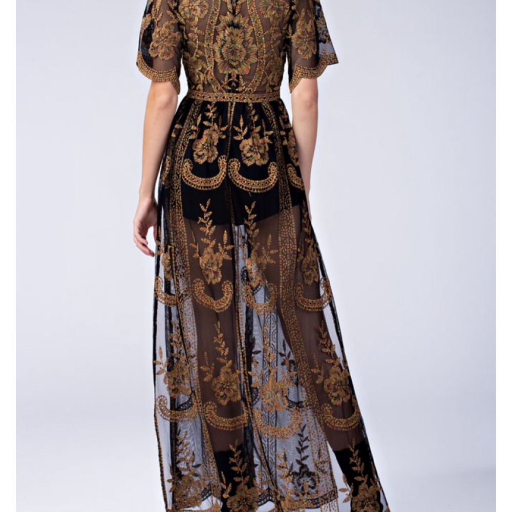 BF PRICE FIRM LONG SHEER EMBROIDERED LACE ROMPER - Picture 5 of 8