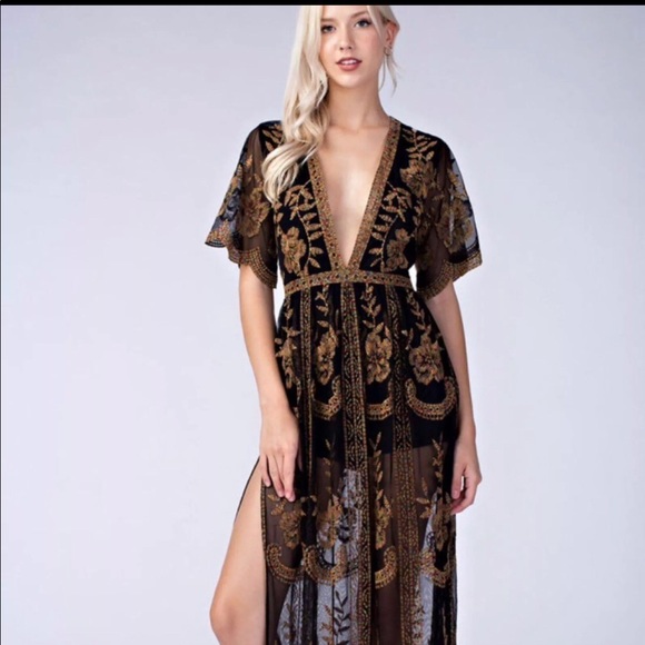 BF PRICE FIRM LONG SHEER EMBROIDERED LACE ROMPER - Picture 4 of 8