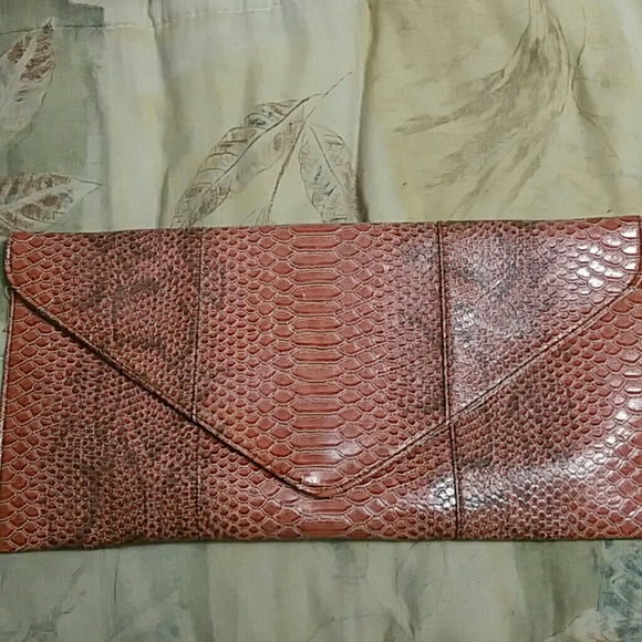 Handbags - Faux salmon pink/black crocodile print clutch