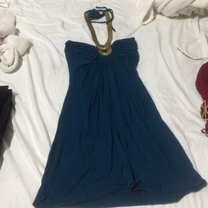 Sky Green/Navy Blue Dress with Gold Accent