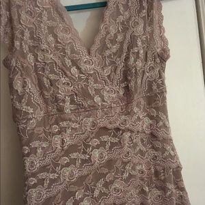 Taupe lace cocktail dress