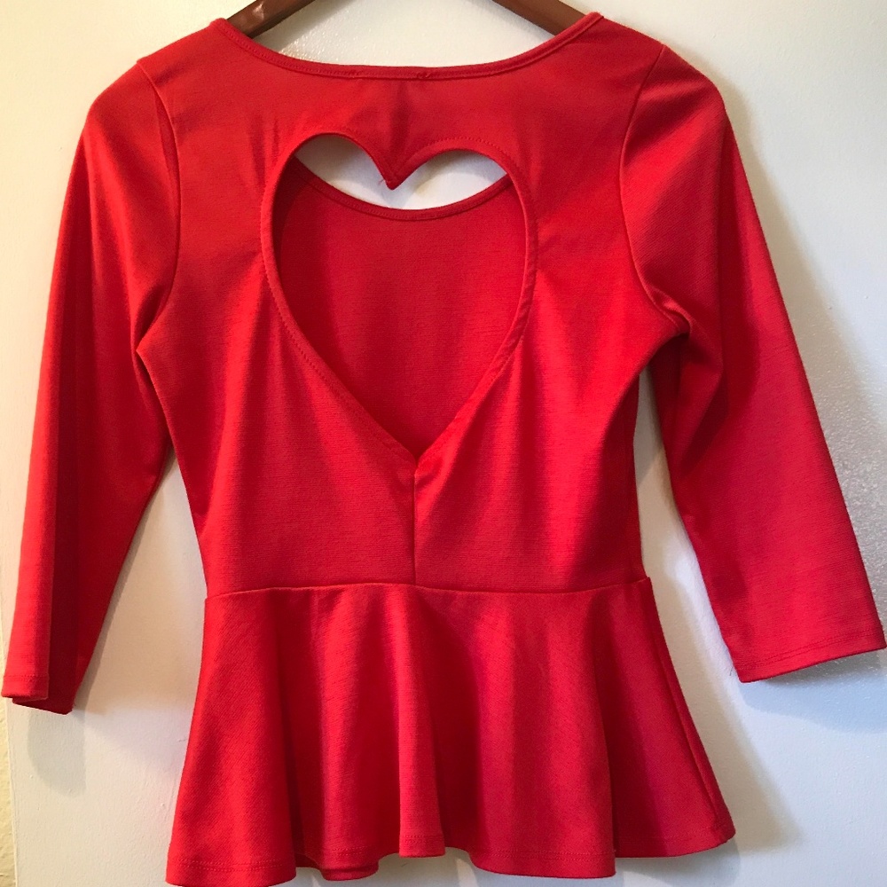 Hot Red Peplum Charlotte Russe Top Open Heart Back