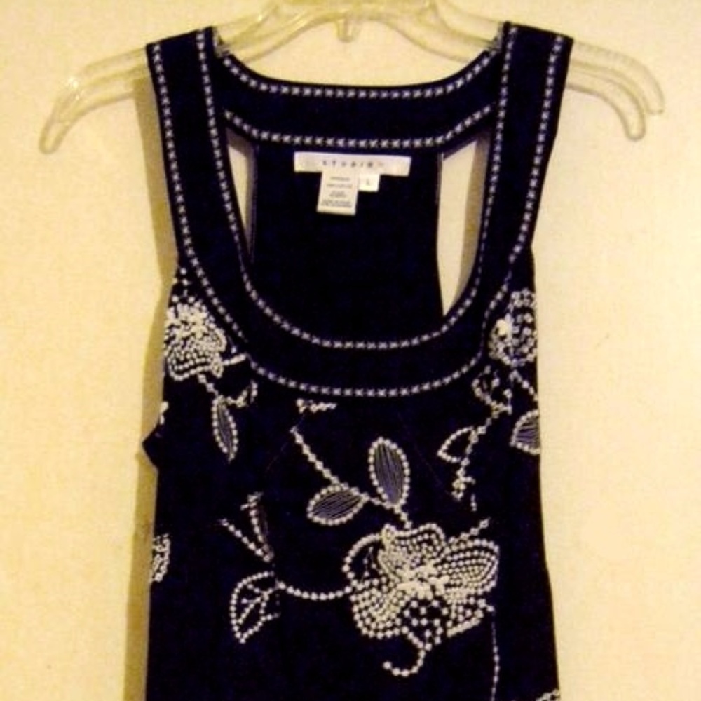 NWOT Brocade Embroidered Black Sleeveless Dress L