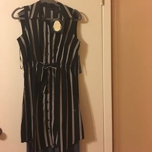 Sleeveless striped collared and button up dress