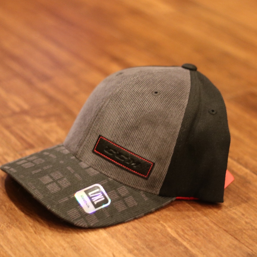 CCM grey, black and red plaid baseball cap / hat