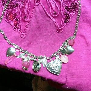 Heart locket & charm necklace