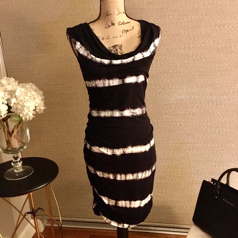 NWT INC Black with White Contrast Sequin Dress.