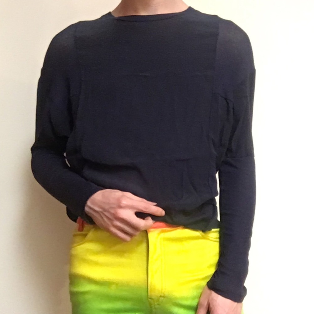 🌚 Navy Dolman Sleeve Shirt w/ Ribbed Panels 🌚