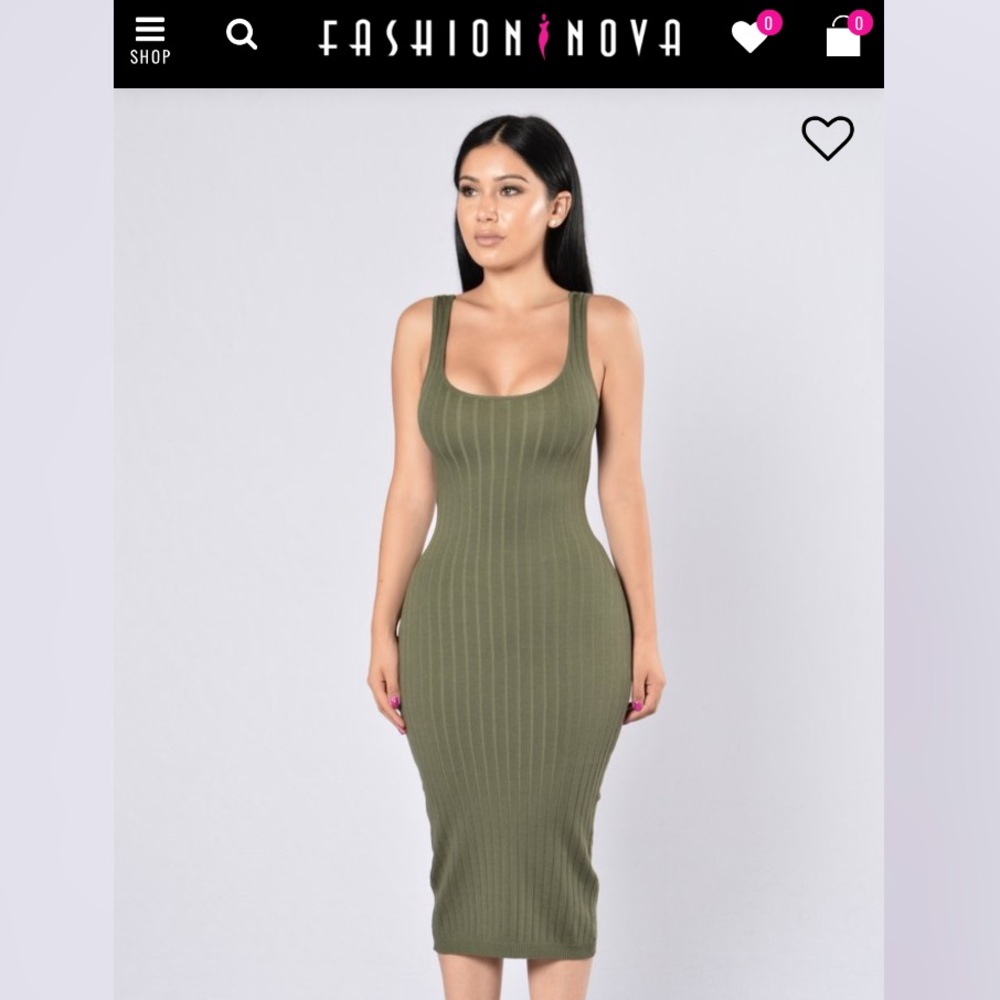 Fashion Nova Olive Green Midi Dress