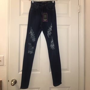 High Waisted Distressed Skinny Jeans