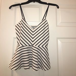 V-Neck Black and White Strip Peplum