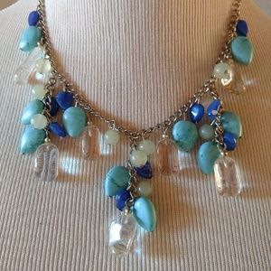 Gemstone Teal Blue and Clear Necklace