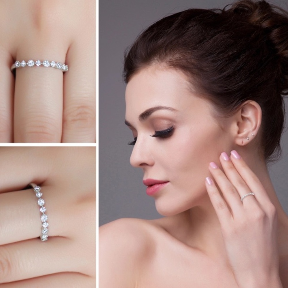 Sterling Silver CZ Classic Engagement Ring - Picture 6 of 8