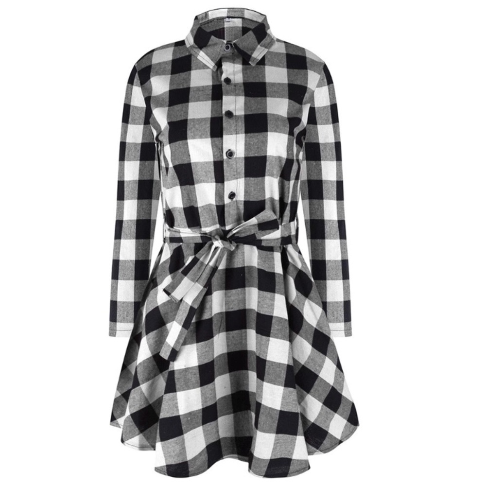 🎉HP🎉Black Plaid 3/4 Sleeve Mini Shirt Dress - Picture 5 of 8