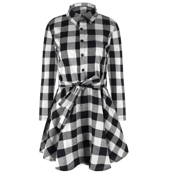 πHPπBlack Plaid 3/4 Sleeve Mini Shirt Dress - Picture 5 of 8