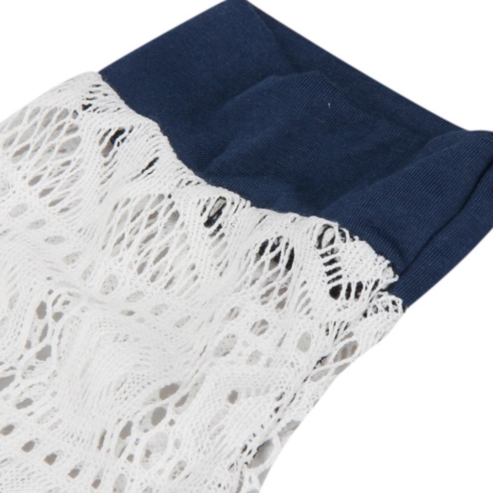 White Hollow Crocheted Sleeves ; Dark Blue Top - Picture 6 of 8