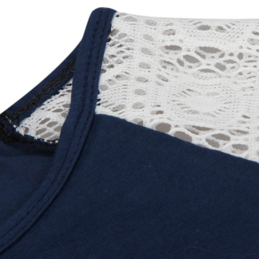 White Hollow Crocheted Sleeves ; Dark Blue Top - Picture 7 of 8