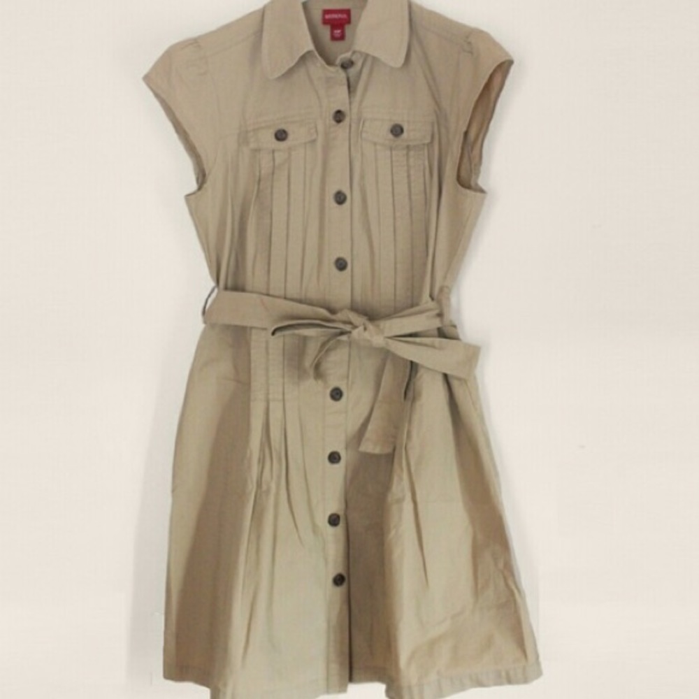 ⭐️ Khaki Cap Sleeve Shirt Dress XS EUC!
