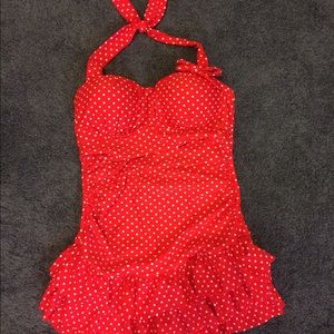 Halter top red polka dot bathing suit