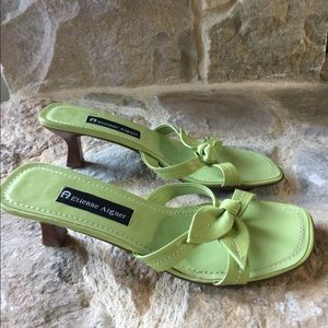 Vintage Lime Green Leather Kitten Heel Sandals