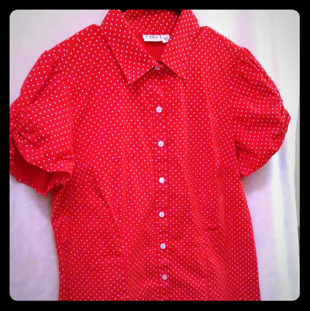 Cute Pokadot Red Cato Top: size 14/16W