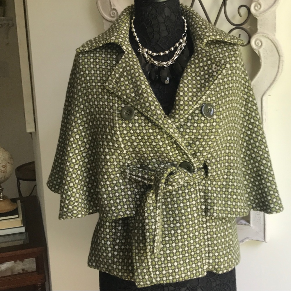 ☘️☘️VINTAGE  CEJON GREEN tweed cape coat💚💚❗️❗️❗️