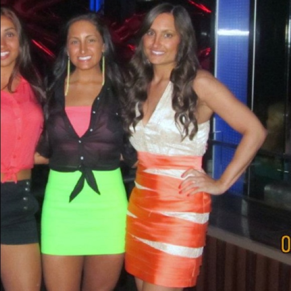 Bebe coral and cream dress