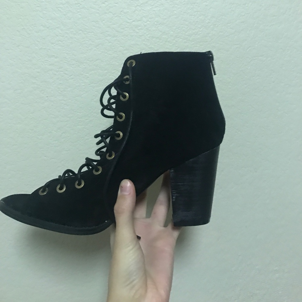 Black lace up heel boots