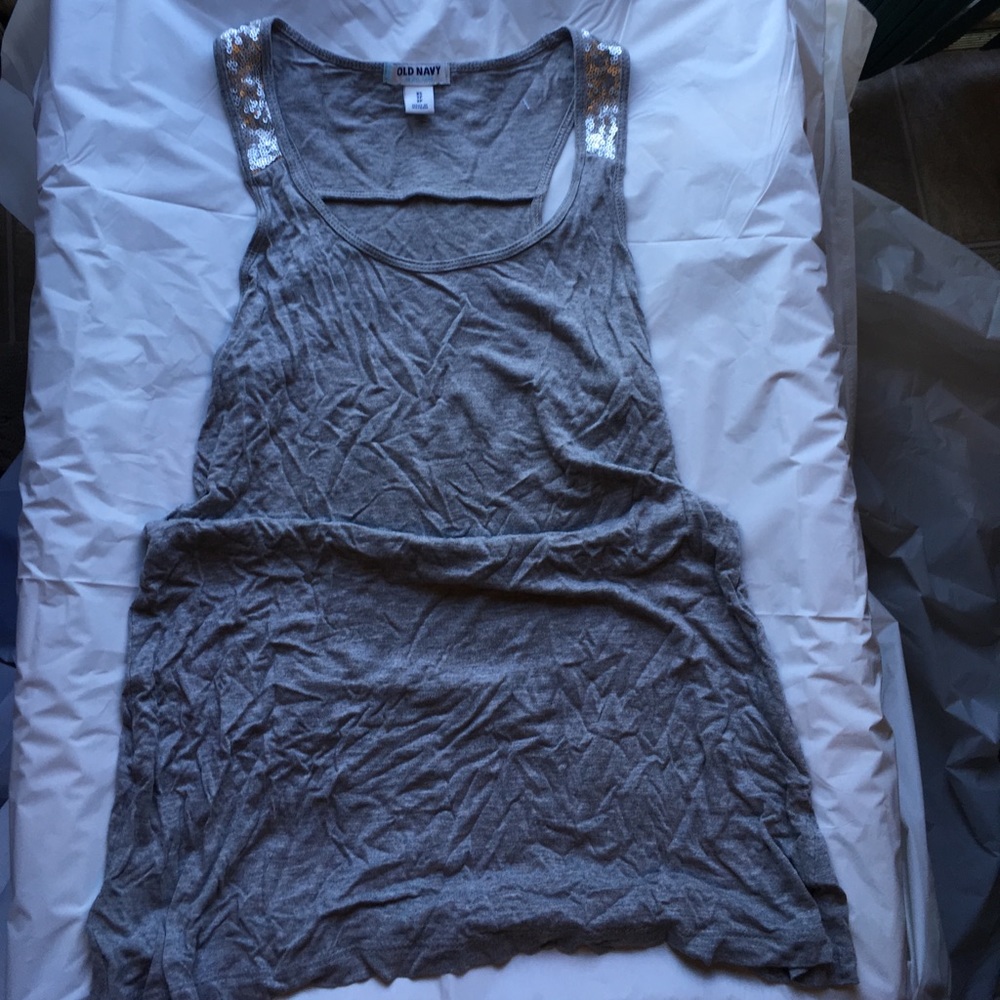 Gray sequin accented tank top